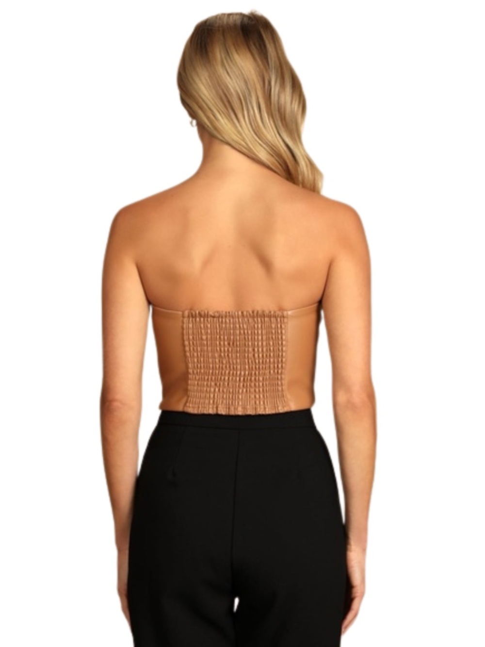 NEW Lulus Date Night Pick Vegan Leather Bustier Strapless Crop Top Tan Medium - Picture 4 of 12